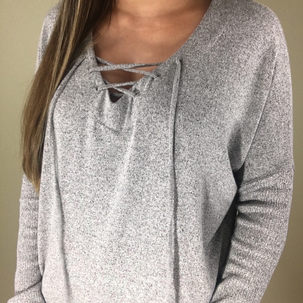 Genoa Lace Up Luxe Comfy Sweater - 1 SMALL LEFT - Picture 7 of 7